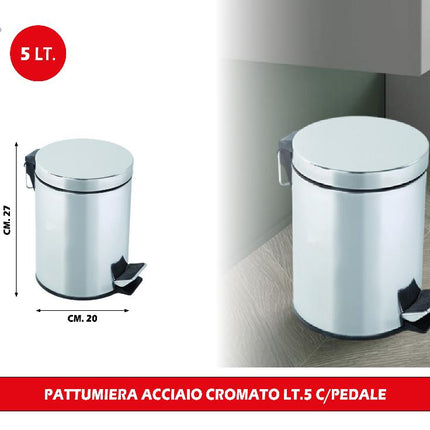 Pattumiera Acciaio Con Pedale Lt.5 Colore Cromato Feridras