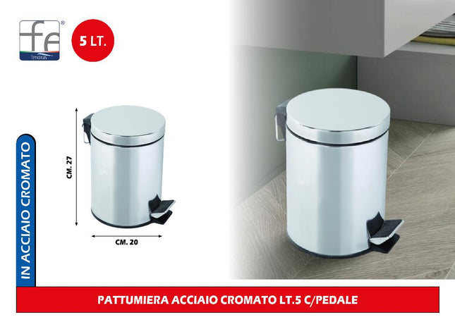 Pattumiera Acciaio Con Pedale Lt.5 Colore Cromato Feridras