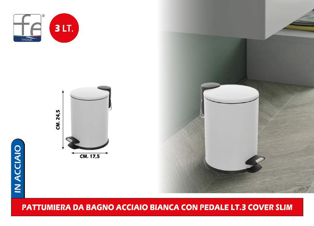 Pattumiera Da Bagno Cover Slim Acciaio Con Pedale Lt.3 Design Moderno e Funzionale Feridras