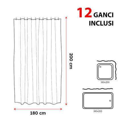 Tenda Doccia In Peva e Tessuto Impermeabile per Bagno con Vari Misure Disponibili