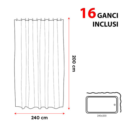 Tenda Doccia In Peva e Tessuto Impermeabile per Bagno con Vari Misure Disponibili