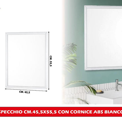 Specchio con Cornice in ABS Effetto Legno e Bianco, Dimensioni Varie