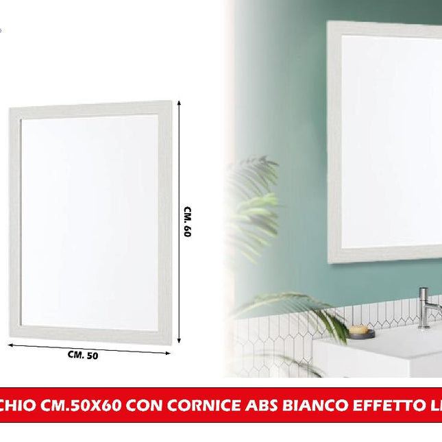 Specchio con Cornice in ABS Effetto Legno e Bianco, Dimensioni Varie