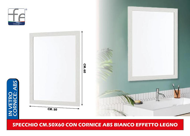 Specchio con Cornice in ABS Effetto Legno e Bianco, Dimensioni Varie Feridras