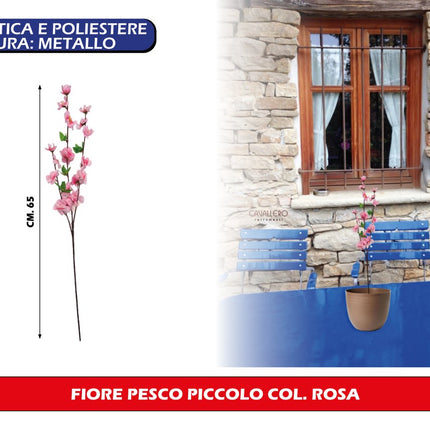 Fiore Artificiale di Pesco Piccolo Rosa 65 cm in Plastica e Poliestere con Struttura in Metallo | Ramo Decorativo Finto per Vaso e Arredo Interno o Esterno F.G.F. Import