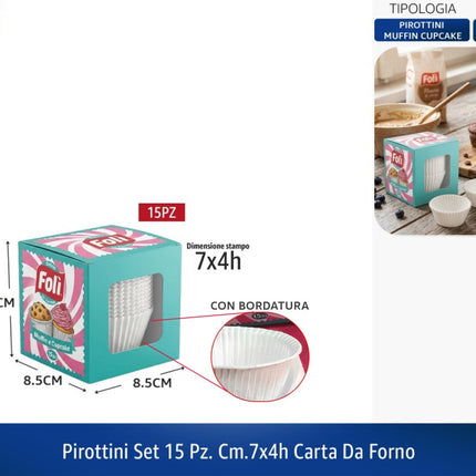 Pirottini per Muffin e Cupcake in Carta da Forno 7x4h cm – Set 15 Pezzi