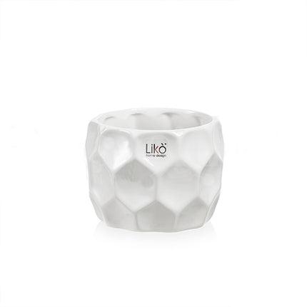 Franco Caspo' Vaso in Ceramica Martellato Bianco CM.12,2x9,8h – Eleganza, Arredo Moderno, per Piante Franco