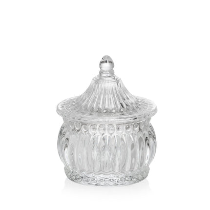 VASO VETRO POTICHE ALINE Diametro 6,7 cm x Altezza 9,7 cm | Potiche in Vetro Lavorato Trasparente con Coperchio per Casa e Arredo