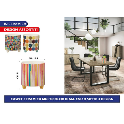 Franco VASO CASPO' CERAMICA MULTICOLOR DIAM. CM.10,5X11h 3 DESIGN Franco