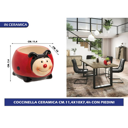 Franco VASO CASPO' COCCINELLA CERAMICA CM.11,4X10X7,4h CON PIEDINI Franco