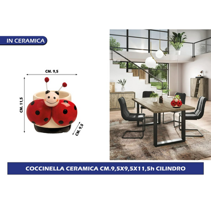 Franco VASO CASPO' COCCINELLA CERAMICA CM.9,5X9,5X11,5h CILINDRO Franco