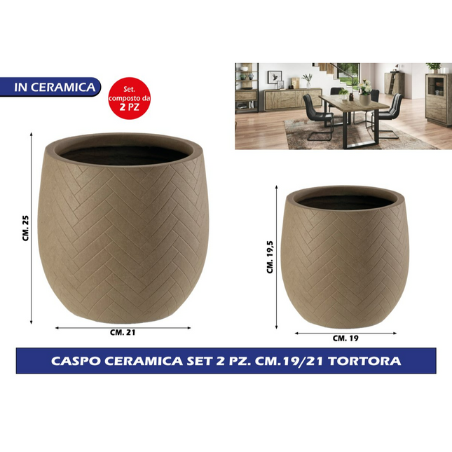 Franco VASO CASPO' CERAMICA SET 2 PZ. CM.19/21 TORTORA Franco