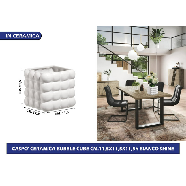 Franco VASO CASPO' CERAMICA BUBBLE CUBE CM.11,5X11,5X11,5h BIANCO SHINE Franco