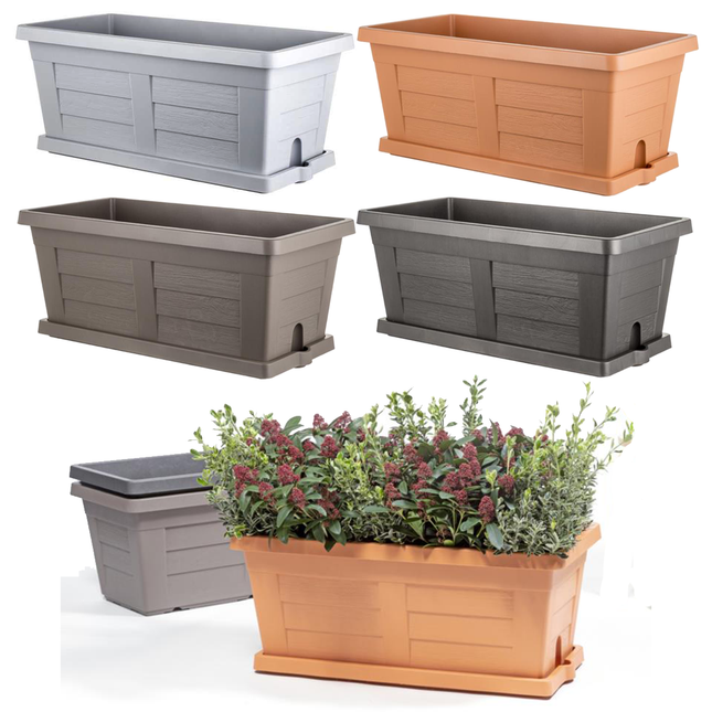 Bama Fioriera Vaso Da Giardino Grande Effetto Legno Resina Piante Fiori 80×40×34H Cm