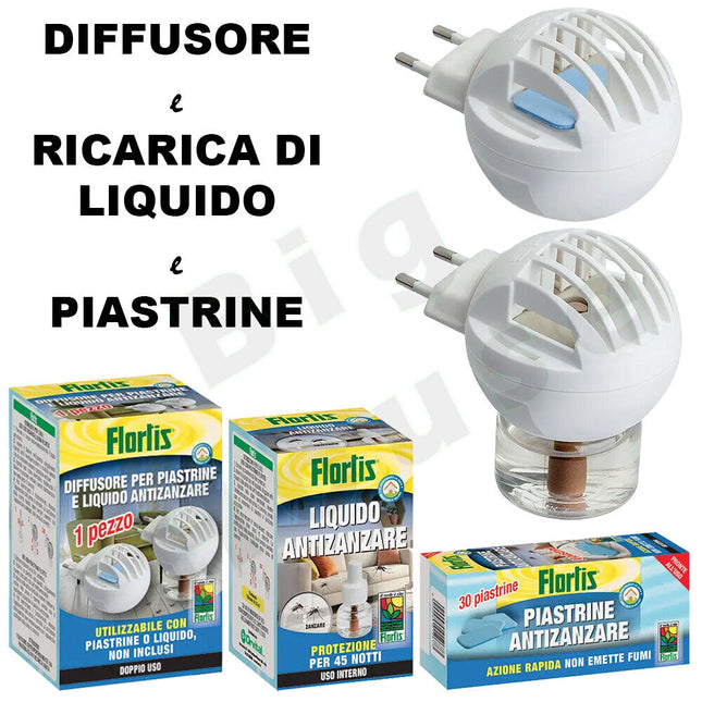 Flortis Diffusore Pesticida Insetticida Zanzare + Ricariche Protegge 45 Notti