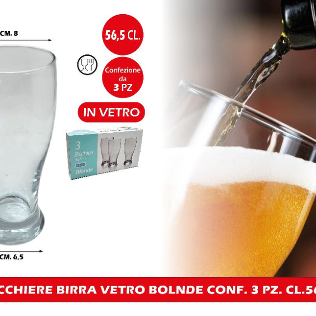 Bicchiere Birra Vetro Bolnde Conf. 3 Pz. Cl.56,6 Gicos