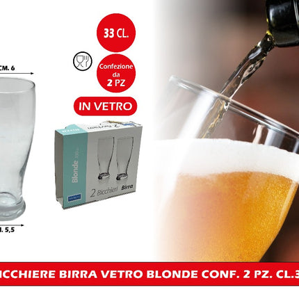 Bicchiere Birra Vetro Blonde Conf. 2 Pz. Cl.34 Gicos