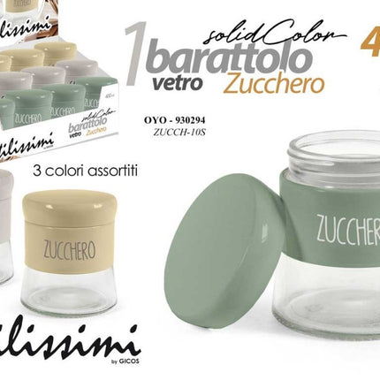 BARATTOLO VETRO ML.400 CM.9X10h ZUCCHERO OYO COL. ASS. Gicos