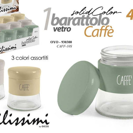 BARATTOLO VETRO ML.400 CM.9X10h CAFFE' OYO COL. ASS. Gicos