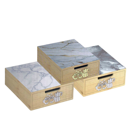 Portacialde Bamboo Effetto Marmo Gold Silver Moka Cassetto Porta Capsule Caffè