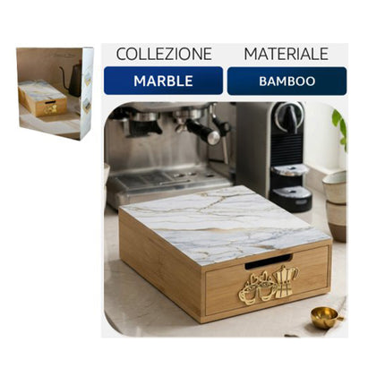 Portacialde Bamboo Effetto Marmo Gold Silver Moka Cassetto Porta Capsule Caffè