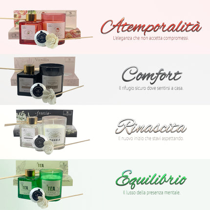 Suprema Set Diffusore Ambienti Bastoncini + Aromaterapia Idea Regalo + Home Decor Box + 100ml Olio & Candela D&D Casalinghi
