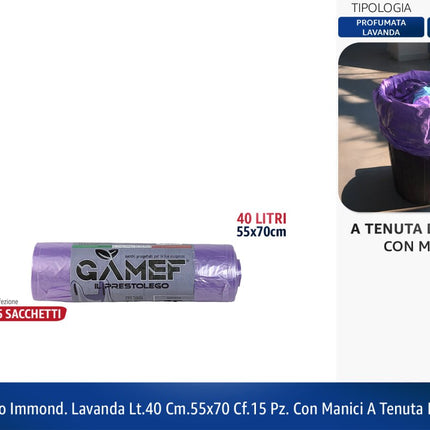 Sacchetto Immondizia 40L 55x70cm Con Manici a Tenuta di Liquidi | Diversi Colori Lavanda Gamef