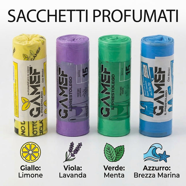 Sacchetti Immondizia 40 Litri con Manici GAMEF (55x70 cm) | Super Resistenti e Antigoccia Gamef