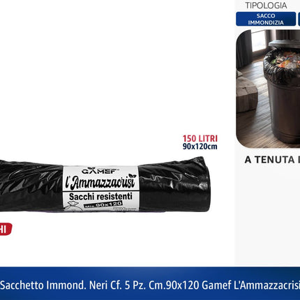 Sacchetti Immondizia Neri Cf. 5 Pz. Cm.90x120 Gamef