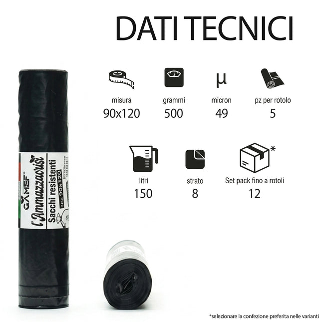 Sacchetti Immondizia Neri Cf. 5 Pz. Cm.90x120 Gamef