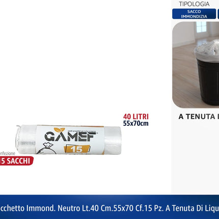 Sacchetti Immondizia Lt.40 Cm.55x70 A Tenuta di Liquidi | Diversi Colori Neutro Gamef