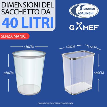 Sacchetti Immondizia Lt.40 Cm.55x70 A Tenuta di Liquidi | Diversi Colori Gamef
