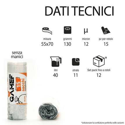 Sacchetti Immondizia Lt.40 Cm.55x70 A Tenuta di Liquidi | Diversi Colori Gamef