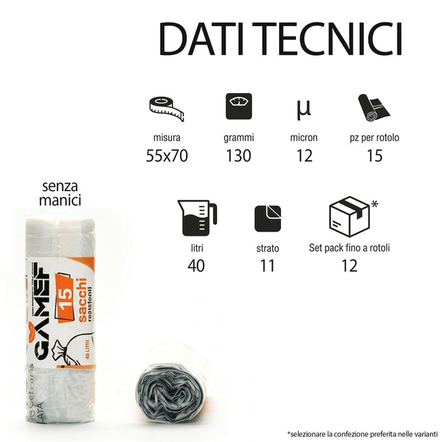 Sacchetti Immondizia Lt.40 Cm.55x70 A Tenuta di Liquidi | Diversi Colori Gamef