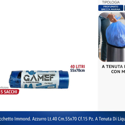 Sacchetti Immondizia Lt.40 Cm.55x70 A Tenuta di Liquidi | Diversi Colori Azzurro Gamef