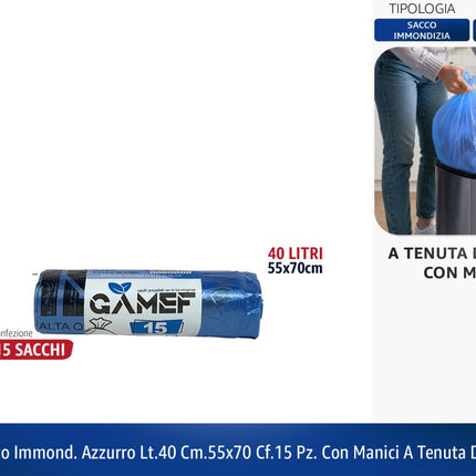 Sacchetto Immondizia 40L 55x70cm Con Manici a Tenuta di Liquidi | Diversi Colori Azzurro Gamef