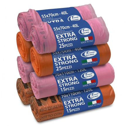 Sacchi Immondizia 40L / 120L Extra Strong Gamef, Polietilene ad Alta Densità Gamef