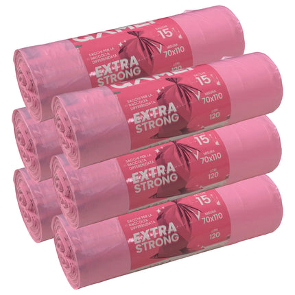 Sacchi Immondizia 40L / 120L Extra Strong Gamef, Polietilene ad Alta Densità ROSA - 120L (cf. 15pz) Gamef