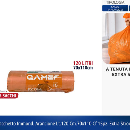 Sacchetto Immondizia Extra Strong 70x110cm (120L) e 55x70 cm (40L) | Rosa e Arancione 120L (cf. 15pz) Arancione Gamef