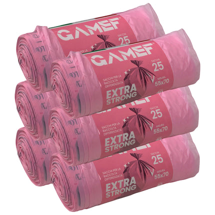 Sacchi Immondizia 40L / 120L Extra Strong Gamef, Polietilene ad Alta Densità ROSA - 40L (cf. 25pz) Gamef