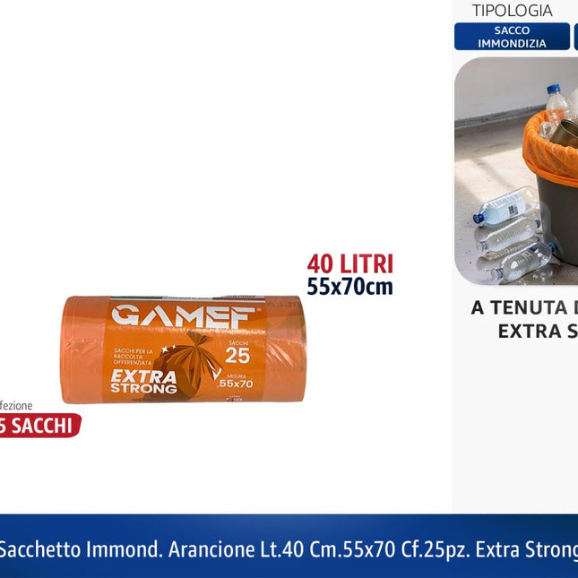 Sacchetto Immondizia Extra Strong 70x110cm (120L) e 55x70 cm (40L) | Rosa e Arancione 40L (cf. 25pz) Arancione Gamef