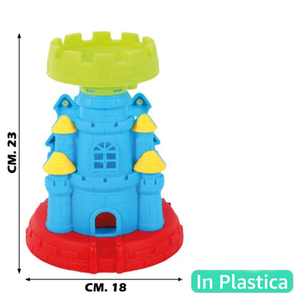Castello da Spiaggia per Bambini con Paletta e Rastrello – Giocattolo Estate Ø18x23h cm in Plastica – Colori Assortiti per Castelli di Sabbia