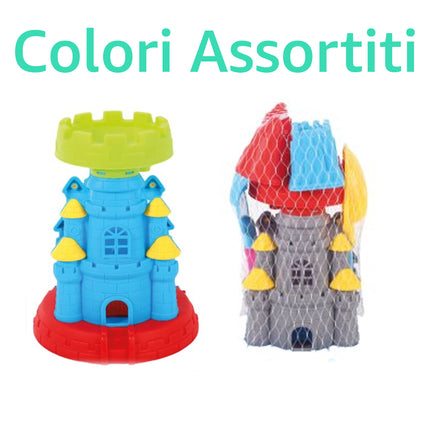 Castello da Spiaggia per Bambini con Paletta e Rastrello – Giocattolo Estate Ø18x23h cm in Plastica – Colori Assortiti per Castelli di Sabbia