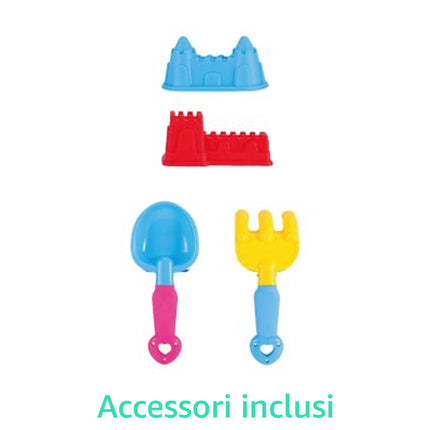 Castello da Spiaggia per Bambini con Paletta e Rastrello – Giocattolo Estate Ø18x23h cm in Plastica – Colori Assortiti per Castelli di Sabbia