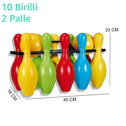 Bowling Set 10 Birilli + 2 Bocce – Gioco da Spiaggia per Bambini Colorato e Divertente