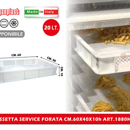 Cassetta Service Giganplast Piena/Forata | Contenitore Alimentare Professionale MOCA in Polietilene per Impasti, Cella e Freezer | Lavabile in Lavastoviglie - Made in Italy Cassetta Forata 60 x 40 x 10h cm Giganplast