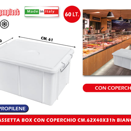 Giganplast CASSETTA BOX CON COPERCHIO BIANCA/TRASPARENTE Bianco 62 x 40 x 31h cm Giganplast