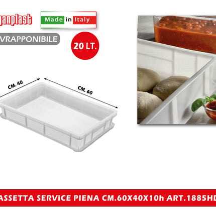 Cassetta Service Giganplast Piena/Forata | Contenitore Alimentare Professionale MOCA in Polietilene per Impasti, Cella e Freezer | Lavabile in Lavastoviglie - Made in Italy Cassetta Piena 60 x 40 x 10h cm Giganplast