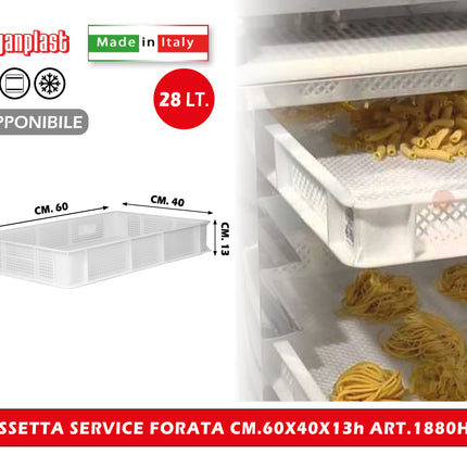 Cassetta Service Giganplast Piena/Forata | Contenitore Alimentare Professionale MOCA in Polietilene per Impasti, Cella e Freezer | Lavabile in Lavastoviglie - Made in Italy Cassetta Forata 60 x 40 x 13h cm Giganplast