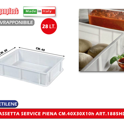 Cassetta Service Giganplast Piena/Forata | Contenitore Alimentare Professionale MOCA in Polietilene per Impasti, Cella e Freezer | Lavabile in Lavastoviglie - Made in Italy Cassetta Piena 40 x 30 x 10h cm Giganplast